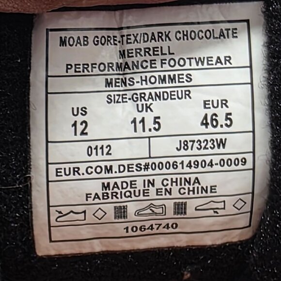 Merrell Moab Gore Tex Dark Chocolate Mens Size 12 Brown Shoes Hiking Camping - Picture 7 of 13